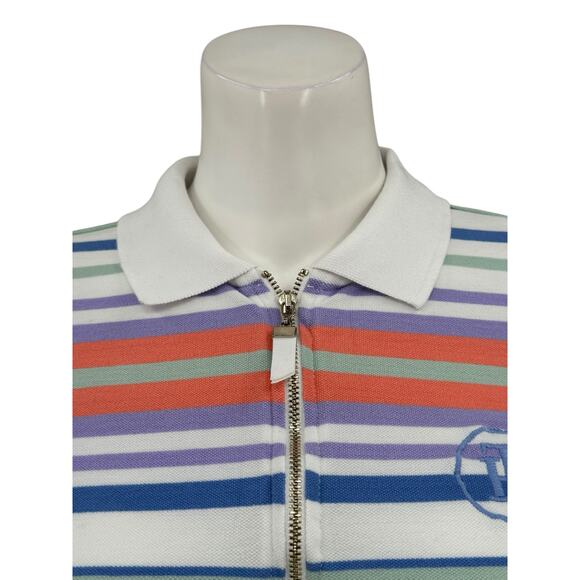Tommy Hilfiger Top Womens XS White Stripe Polo 1/4 Zip Cotton Crest Logo Preppy - Picture 2 of 9